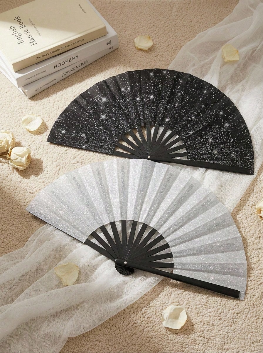 Haus Hana 女士大号亮面手扇,派对风格折扇,生日主题表演及节日舞会礼物,复古布艺扇,武术扇 - 大号折扇,中国功夫太极舞夏季手扇,男女通用表演舞蹈装饰太极折扇,节日夏季礼物 - 彩色 - 查看 1