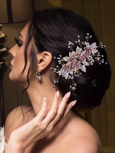 1件时尚合金花朵手工发梳，优雅新娘头饰，婚礼发饰，适合派对、摄影、日常佩戴