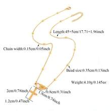 1pc Classic Fashion Cross Heart Initial Pendant Golden Stainless Steel Bead Chain Necklaces For Women - Yellow Gold - View 2