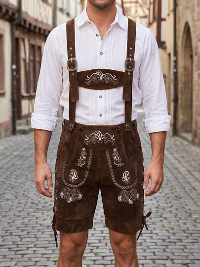 German Oktoberfest Bib Shorts Men, Munich Beer Festival Bavarian Lederhosen Shorts