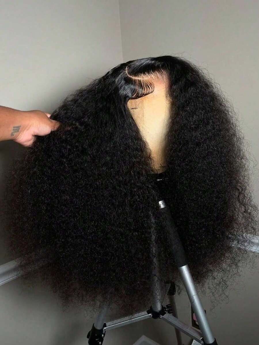 CEXXY Kinky Curly Perücke HD Transparent Lace Front Perücke Tiefer Scheitel 13x6 Lace Front Perücke Deep Wave Echthaar 200 Dichte Remy brasilianisches Echthaar vorgezupft mit Babyhaaren Naturfarbe