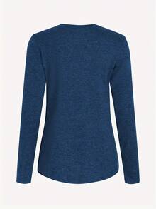 [Latest Model] Creative Letter Pattern Printed T-Shirt, Casual Crew Neck Base Shirt, Spring Summer Vacation Long Sleeve T-Shirt, Women's Sportswear, New Women's Fashion, Machine Washable - 寶藍色 - 查看 4