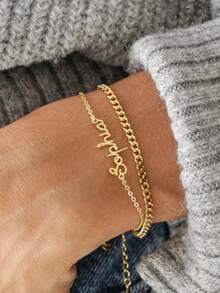 1PC Custom Name Bracelet, Delicate Bracelet, Sterling Silver Bracelet, Gold Bracelet, Name Bracelet, Women's Bracelet, Stainless Steel Bracelet, Simple Bracelet, Custom Gift, Valentine's Day, Ramadan, Mother's Day Gift, Personalized Gift For Her - Multicolor - View 4