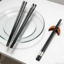 5Pairs Japanese Alloy Chopsticks Set, PET + Glass Fiber Reusable Non-Slip Square Chopsticks With Storage Case, Heat-Resistant Sturdy Dining Utensils, Kitchen Tableware Japanese Tableware Accessories, Durable Chopsticks For Home Kitchen Daily Dining Party Gathering Camping Meals Sushi Eating - Black - View 1