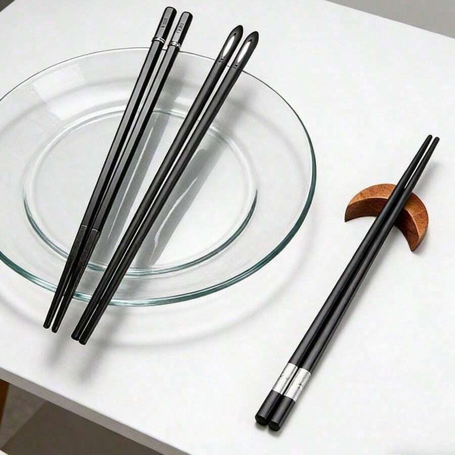5Pairs Japanese Alloy Chopsticks Set, PET + Glass Fiber Reusable Non-Slip Square Chopsticks With Storage Case, Heat-Resistant Sturdy Dining Utensils, Kitchen Tableware Japanese Tableware Accessories, Durable Chopsticks For Home Kitchen Daily Dining Party Gathering Camping Meals Sushi Eating - Black - View 1
