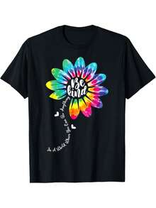 in a World Where  Be Kind Tie Dye Flower T-Shirt Tops Tee - Blanc - Voir 1