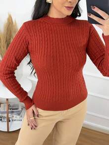 Modern Modal Knit Blouse With Braids For Winter - rỉ sét - Xem 2