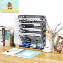 Aimall File Storage Rack, Wrought Iron Desktop Storage Rack, Office Supplies Wall Mounted Iron Mesh Rack, File Management Rack - Black - View 7
