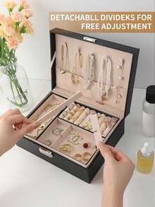Nueva caja de joyería de gran capacidad y con cerradura, caja de almacenamiento de joyas de lujo de doble capa de piel sintética (PU), organizador de cajón de escritorio para collares, aretes, anillos, relojes, accesorios, decoración del hogar, bandeja de tocador, regalo para ocasiones especiales, regalo para ella, regalo de Navidad - Multicolor - Ver 12