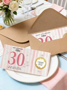 1pc Customize 30th Birthday Scratch-Off Card, Personalized Travel Experience Boarding Card,Pink Striped & Cute Doodle Design Milestone Birthday Scratch-Off Card,Scratch-Off Ticket For Trip Gifts,Birthday Surprise Travel Gift,Birthday Gifts - Multicolor - View 4