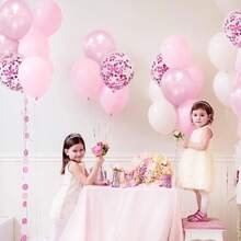 Pink & White Balloons - 50pcs 10" Pink Confetti Balloons For Birthday, Wedding, Christening & Baby Shower Parties - Multicolor - View 3