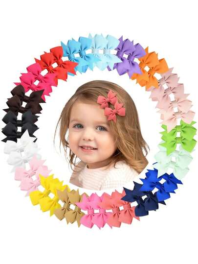 4/20/40Pcs Random Color Hair Bow 2 Inch Baby Cute Hair Bows Clips For Girls Grosgrain Ribbon Fully Lined Hair Clips Accessories For Baby Girls Kids In Pairs Bowknot Hair Clip Suitable For Daily Wear Back To School Party Gifts Casual Style Outfits