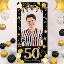 1pc 50th Birthday Backdrop, Vinyl Balloon Digit Backdrop With "50" For 50th Birthday Party Decoration, Adult Party Props, Birthday Party Gift - Multicolor - View 5