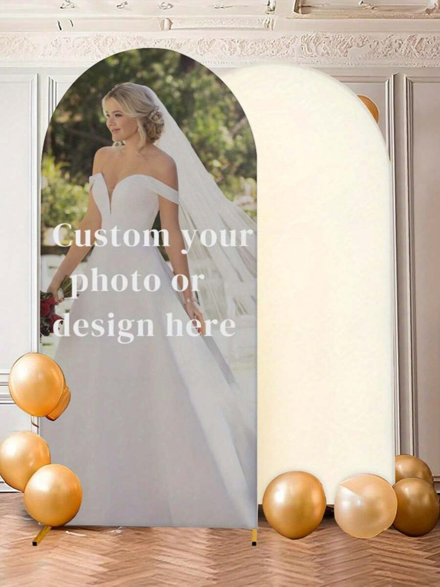 Customized Elastic Arch Cover, Personalized Photo Arch Set, Custom Polyester Elastic Wedding Bachelorette Party Arch Set, Customized Arch Background Cover, Suitable For Round Top Background Frame, Birthday, Theme Party, Wedding Arch Background Cover, Available In Multiple Sizes - Multicolor - View 1
