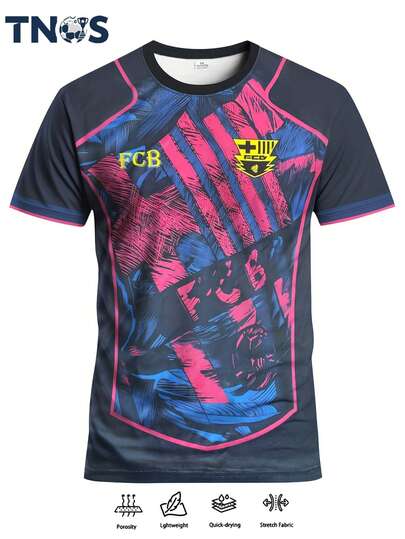 Barcelona Plus Size Men's Soccer Jersey And Barcelona Youth Crew Neck Graphic T-Shirt, Featuring Barcelona City Style Pattern Print. Ideal For Watching Spanish Matches, Soccer Training, Gym Workout, Parties And Everyday Wear. A Perfect Gift For Men, Dads And European Football Fans.