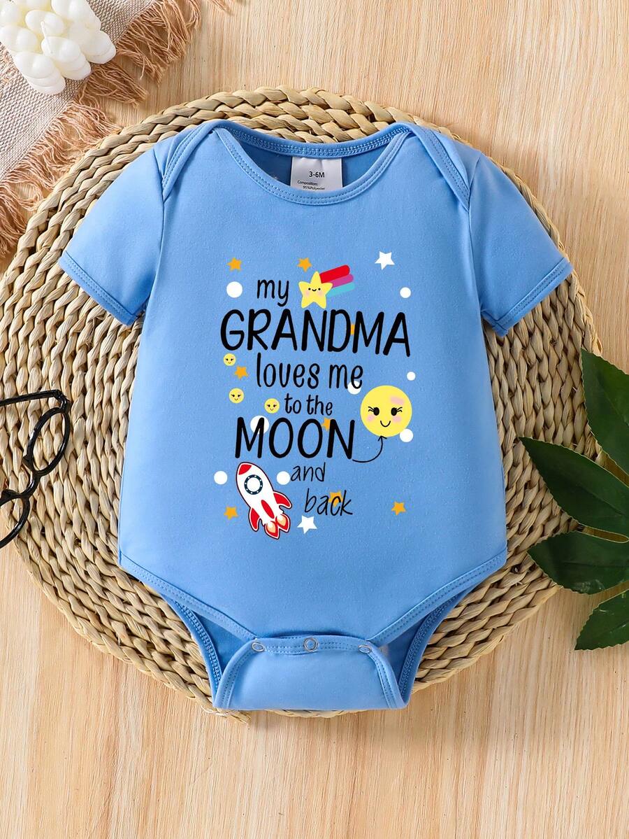 Pelele de bebé niña con estampado de cohete de dibujos animados y eslogan de cara sonriente - Azul - Ver 1
