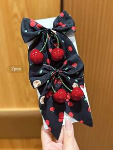 2 piezas Pinzas de pelo con lazo de cereza negra, aptas para uso diario - Multicolor - Ver 2
