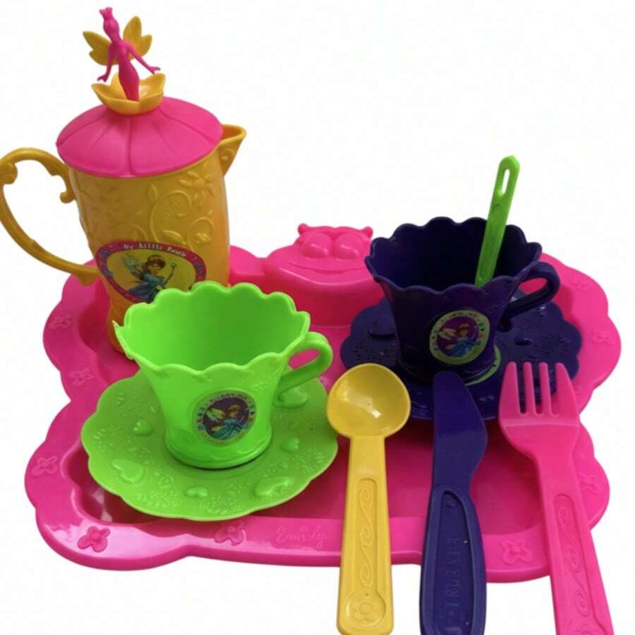 Juego de Té y Vajilla Infantil de Mariposa - Set de Cocina de Juguete para Niñas con Tetera, Tazas y Cubiertos, Diseño de Fantasía Multicolor (Piezas Variadas) - Multicolor - Ver 1