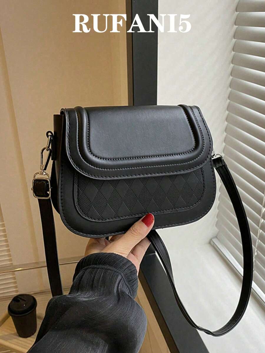 格紋女性迷你斜挎包女性時尚小單肩包可愛手拿包設計師手提包防水皮革斜挎包復古單肩包 - 黑色 - 查看 1
