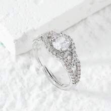 1pc Zirconia Adjustable Opening Ring, Elegant & Brilliant For Parties And Festivals - Silver - View 2