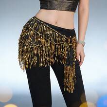 1件装女士波浪腰链肚皮舞服装，可调节亮片流苏雪纺舞裙，不对称摆裙，适合纱丽风格，适用于狂欢节、派对、夜总会、海滩、异域风情服装装饰、波西米亚风、复古风 - 彩色 - 查看 4