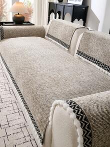 1pc All-Season Luxury Chenille Sofa Cushion Cover, Modern Minimalist Fashion Dust-Proof Anti-Slip Sofa Seat Pad, Machine/Hand Washable, Suitable For Bedroom, Office, Living Room Combination, L-Shaped And 1/2/3/4-Seat Sofa - Khaki - View 5