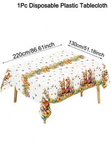 1pc Easter Disposable Tablecloth With Vivid Rabbit, Eggs And Wreath Pattern, Plastic Tablecloth For Easter Home Kitchen Dining Table Decor, Spring Theme Party Supplies, Family Gathering, Farmhouse Style, Size 220*130cm - Multicolor - View 4