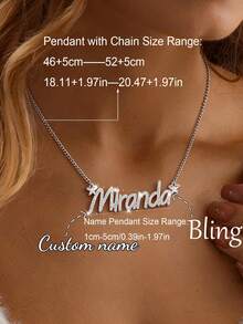 Custom Shiny Frosted Name Necklace Women Girl Charm Personalized Stainless Steel Half Wrap Love Letter Necklace Couple Pendant Family Jewelry Birthday Holiday Gift Christmas Gift For Her - Five-pointed Star Coil Silver Frosted - Box Chain - View 2