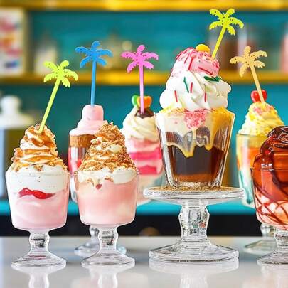 100/50/12pcs Assorted Coconut Tree Cocktail Stirrers, Elegant Reusable Drink Mixer Sticks For Cocktails, Milk, Coffee, Tea, Mixed Beverages, Hot Chocolate, Suitable For Birthday, Wedding, Family Gathering, Beach Party, Cocktail Party, Campus Party (Random Color Mix)