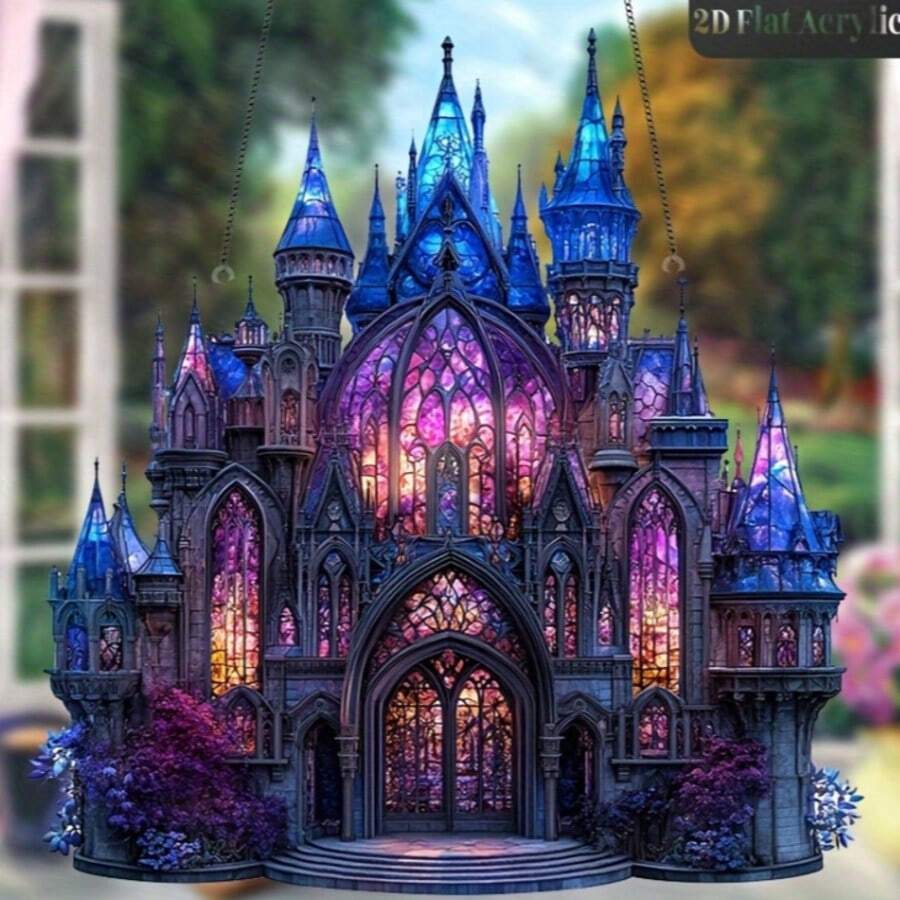 1 pieza Atrapasol de acrílico 2D - Castillo Misterioso, una decoración colgante mística que puede agregar un toque caprichoso a tu sala de estar, dormitorio, pasillo o cualquier espacio, una opción soñada para entusiastas de la imaginación. - E - Ver 1