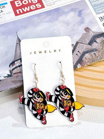 1 Pair Acrylic Interesting Daily Cute Mascot Burglar Acrylic Double-Sided Earrings, Retro Classic Adorable Earrings Gift For Women