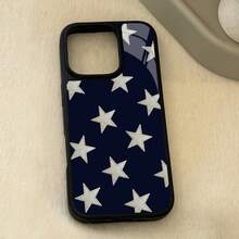 Navy Blue Background Silver Star Textured Pattern 17 Pro Max Phone Case, 16 Pro 15 14 13 12 11 Shockproof, Minimalist Creative, Premium High-Quality TPU With Straight Edge Glass Protection, Holiday Gift, Suitable For Various Occasions - Black - View 6
