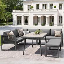 Garden Furniture Set With High-Quality Seat And Back Cushions, Garden Lounge Chairs For 6 To 8 People, Hand-Woven PE Rattan Sofa Set, Weather-Resistant, Grey - Grey - View 2