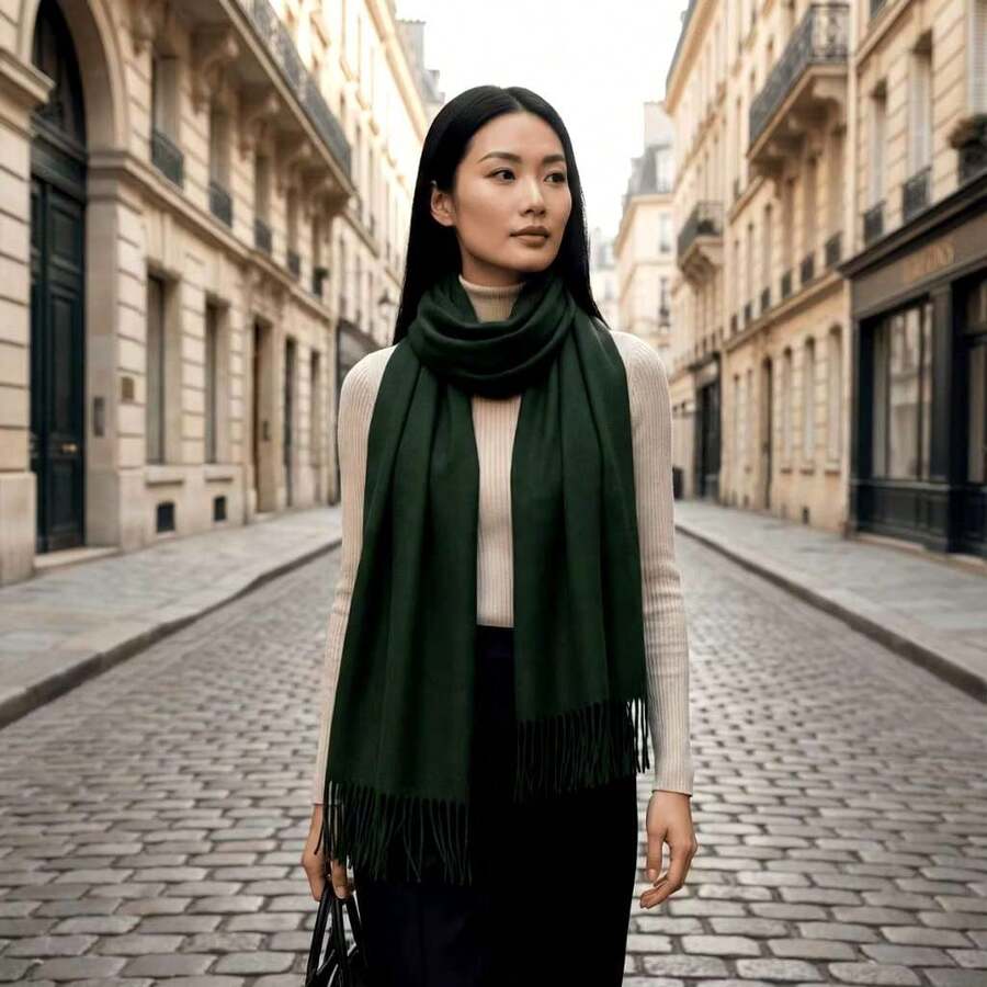 Thick Women's Pashmina Scarf Fashion Shawl Long Shawl - Dark Green - View 1