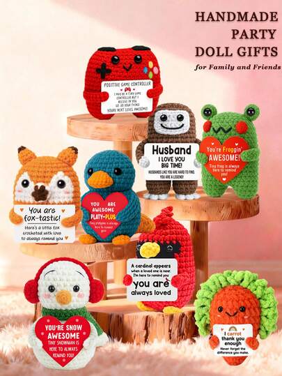 1件手工钩织桌面摆件，奇趣科幻动物植物造型玩偶，可爱卡通风格，适合送给闺蜜、生日、女友、妈妈、奶奶、同事、家人，圣诞节、情人节礼物，儿童毛绒玩具，房间桌面装饰