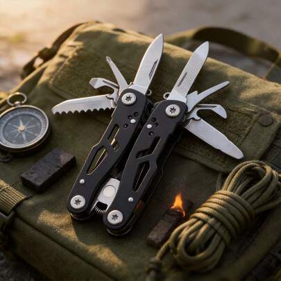 14-In-1 Survival Multitool Pliers, Heavy Duty Compact Multitool Knife With Saw & Screwdrivers, Portable EDC Gear For Camping, Hiking,  Outdoor Emergencies, Black