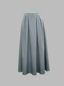 2026 Spring/Summer Fashionable Item: Women's Versatile Elegant Solid Color Maxi Skirt, Suitable For Daily Wear, Casual Commute, Street Style, Business/Office Attire - Light Wash - View 5