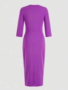 Elegant Midi Dress For Women, Fitted Silhouette, Red Color, Suitable For Afternoon Tea, Church, Office, Date, Birthday Party, Casual Wear, Spring & Autumn - Hot Pink - View 5