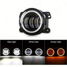 60W 4 Inch LED Fog Lights With White Halo Ring DRL Amber Turn Signal Lamp For JK TJ LJ Dodge Chrysler - A - View 4