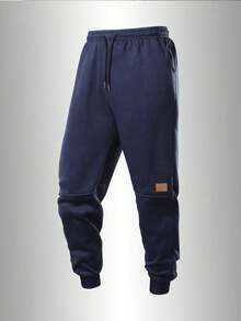 Men's All-Season Sports Jogging Pants With Adjustable Drawstring, Side Pockets And Patch Logo Design, Suitable For Gym And Running - Navy Blue - View 2