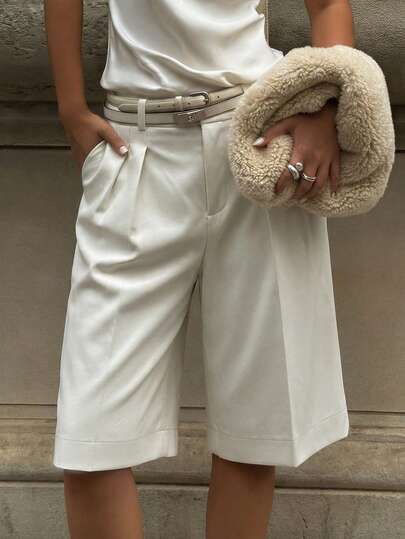 Women's High Waist Straight Loose Wide Leg Shorts, Fashionable And Elegant, Suitable For Commuting And Daily Wear, Spring/Summer