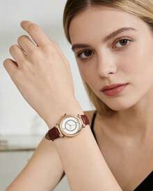 Salvatore Ferragamo Women's Leather Band Quartz Movement Waterproof Business Classic Analog Watch With Leather Stainless Steel Band Elegant Ladies Watch - Red - View 5