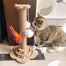Large Cat Tree Scratching Post Pet Climbing Tower 46*24CM With Column Turntable - Burlywood (original Wood Color) - View 11