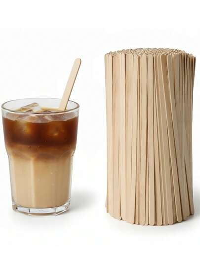 100 piezas de agitadores de café de madera natural, palitos de agitación desechables de primera calidad, adecuados para café, té y cócteles, color natural de la madera, aptos para uso doméstico o de cafetería, accesorios de cafetería, apariencia natural, hechos de madera natural.