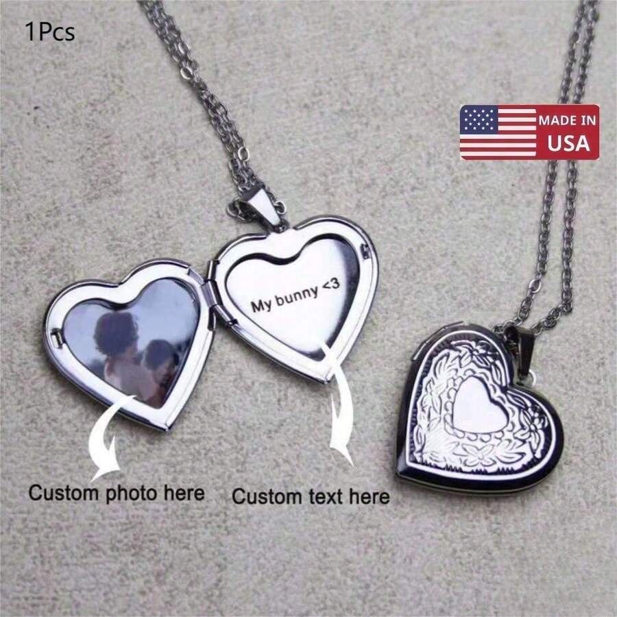 Customized Heart Shaped Stainless Steel Pendant Necklace With Photo, Photo Locket Necklace, Anniversary Gift, Mother's Day Gift For Mom/Grandma/Wife Silver Stylish, Fall Fashion, Casual, Vintage, Cuties Custom, Personalized, Unique Ideal Gifts For Her Girlfriend, Mom, Family, Friends, Daughter, Her, Grandparents For Anniversaries, For Birthday,Delicate Romance - 彩色 - 查看 1