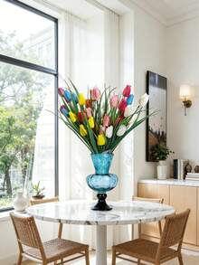 7pcs/1set Artificial Tulips Multi-Color Lifelike Fake Flower – High-Quality Faux Floral With Realistic Texture, Ideal For Apartment Decor, Rental Friendly Home Indoor Vase, Dining Table, Bedroom & Valentine's Day Mother's Day Spring Decorative Blooms - Multicolor - View 3
