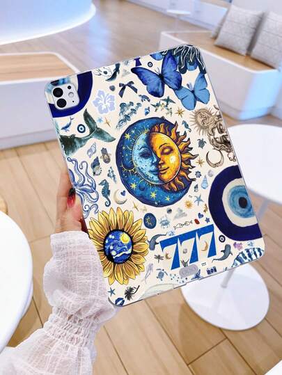 1 pieza Funda protectora de tableta TPU pintada con UV transparente y gruesa con patrones minimalistas de sol, luna, mariposa y número 7, apta para la 10ma generación, 9.7/10.2/10.5/10.9/11 pulgadas, Air 11 pulgadas (M2) - 2024, Pro 11 pulgadas (M4) - 2024