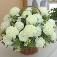 1/3/80朵人造牡丹丝花花环，家居室内花瓶桌面装饰，新娘捧花，节日户外花园DIY礼物，婚礼装饰，情人节礼物，春季装饰，斋月装饰 - 白色 - 查看 9