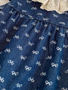 Girls' Denim Dress, New Summer Ruffled Butterfly Print Cap Sleeve Princess Dress With Flared Sleeves - Royal Blue - View 5