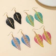 4 pares/set de pendientes con forma de hoja de tono degradado vintage bohemio. Diseño elegante y único con sensación de lujo dorado. Ligeros y cómodos, adecuados para uso diario, asistencia a fiestas o regalos para vacaciones. - Multicolor - Ver 6